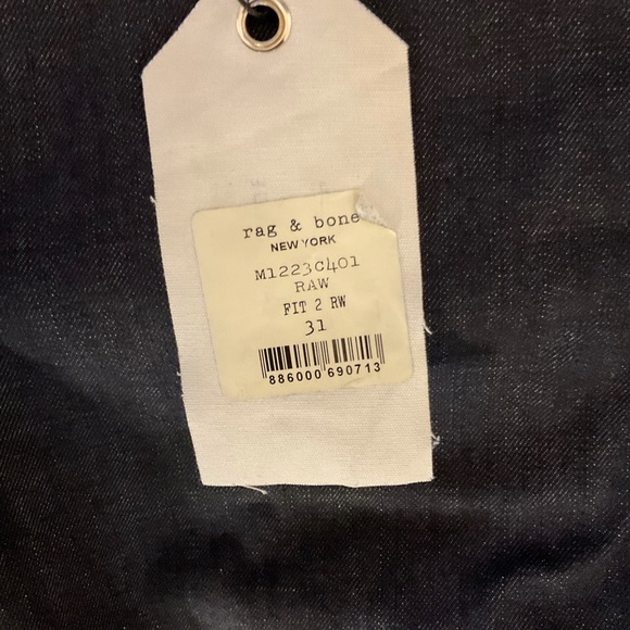 RAG AND BONE NWOT JEANS SZ 31  Style #M1223C401 Fit 2. Slim Raw Denim - Picture 2 of 13